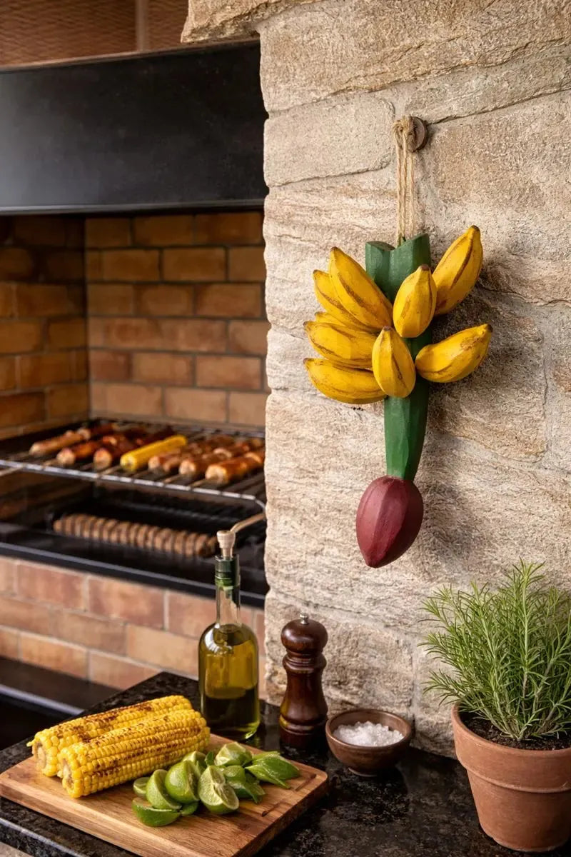 Decoração Cacho De Banana De Madeira