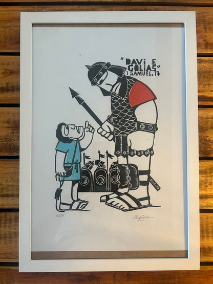 Xilogravura Davi e Golias