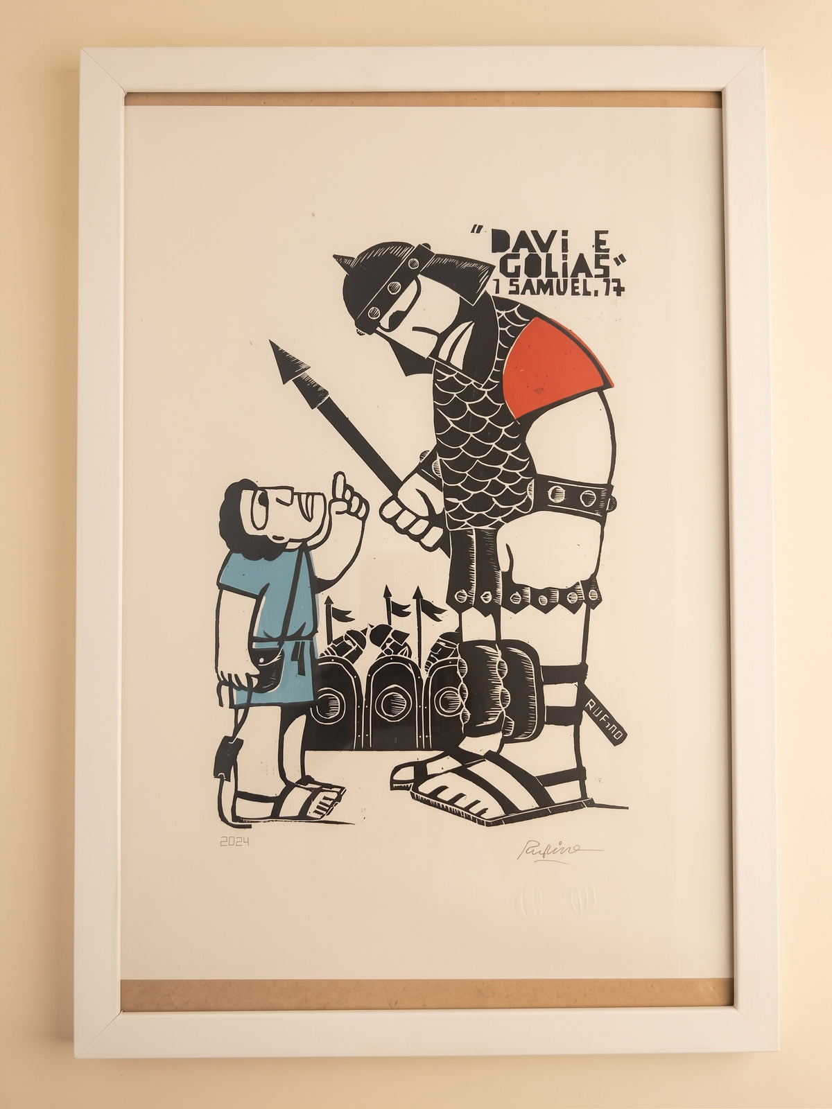 Xilogravura Davi e Golias