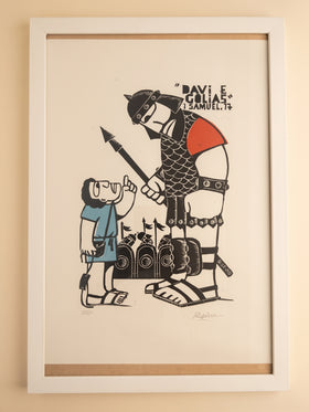 Xilogravura Davi e Golias